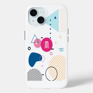 Modern Trendy Abstract Geometric Art Monogram iPhone 15 Case