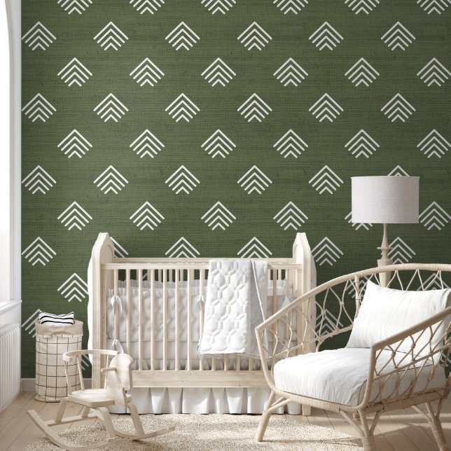 Modern Trendy African Mudcloth Arrows Green Wallpaper (Kids)