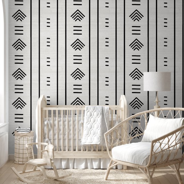 Modern Trendy African Mudcloth Arrows Off White Wallpaper (Kids)