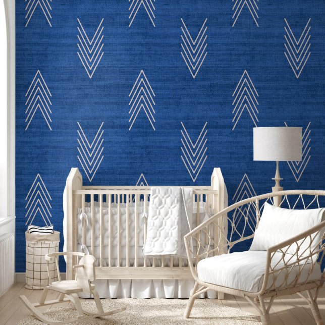 Modern Trendy African Mudcloth Blue Wallpaper (Kids)