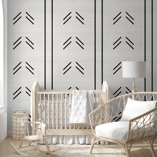 Modern Trendy African Mudcloth Off White Wallpaper (Kids)