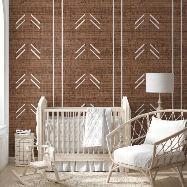 Modern Trendy African Mudcloth Rustic Brown Wallpaper (Kids)