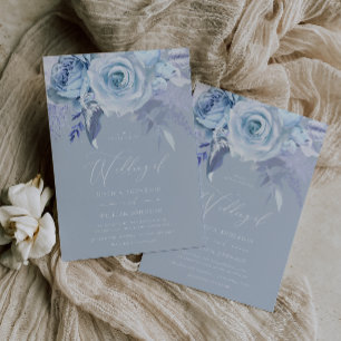 Modern Trendy All Seasons Dusty Blue Wedding Invitation