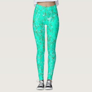 Modern Trendy Aqua Blue Wildflower Pattern Leggings