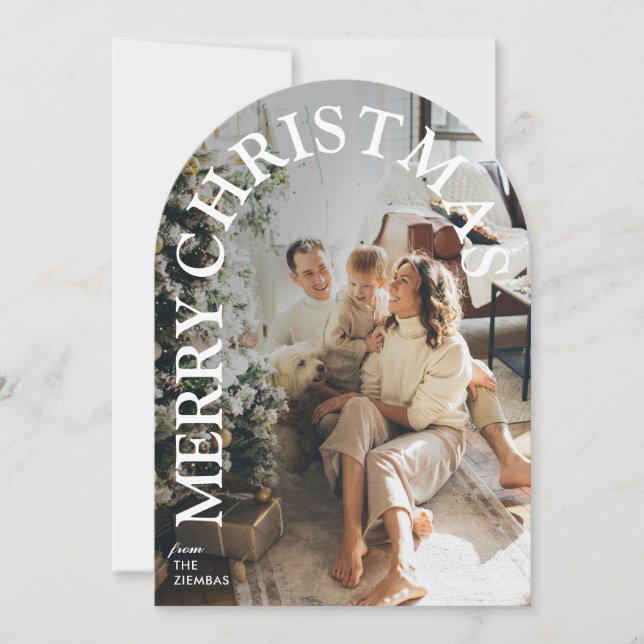 Modern Trendy Arched Merry Christmas Family Photo Invitation (Front)