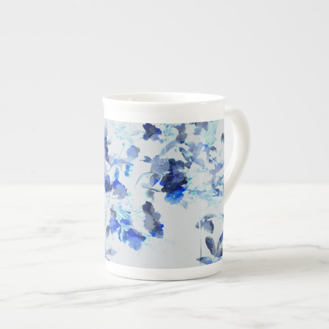 Modern, trendy art of floral / flower pattern bone china mug (Front Right)