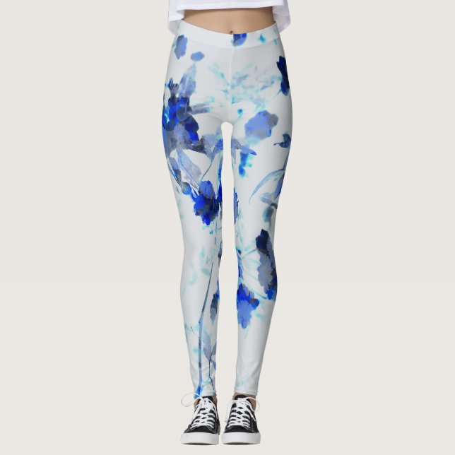 Modern, trendy art of floral / flower pattern leggings (Front)