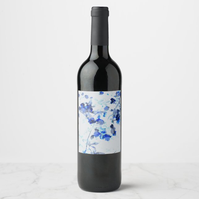 Modern, trendy art of floral / flower pattern wine label (Front)
