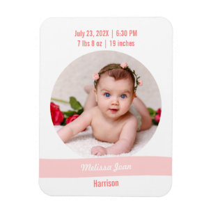 Modern Trendy Baby Girl Photo Birth Announcement Magnet