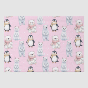 Modern Trendy Bear penguin cat Seamless Pattern Tissue Paper
