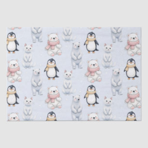 Modern Trendy Bear penguin cat Seamless Pattern Tissue Paper