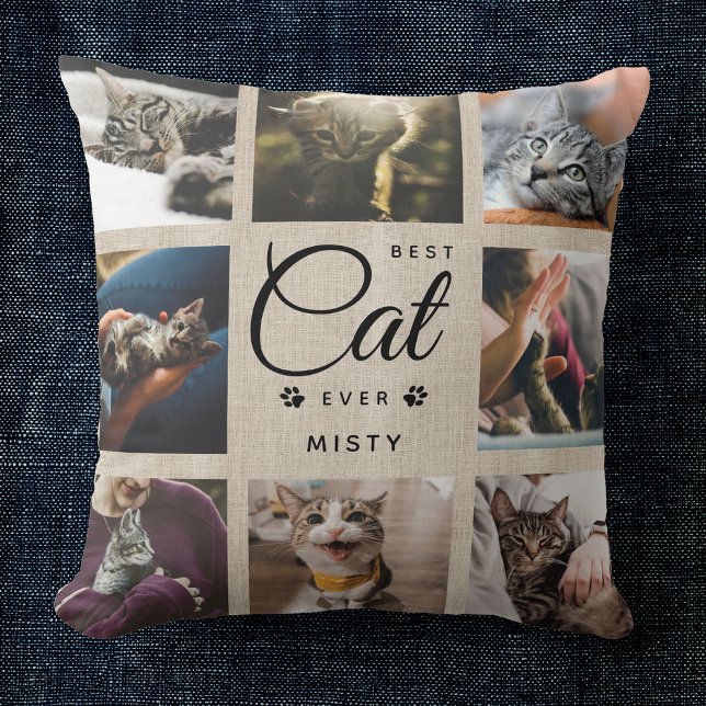 Modern Trendy Best Cat Ever Pet Paw Photo Collage Cushion (Creator Uploaded)