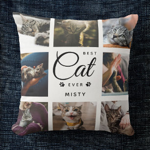 Modern Trendy Best Cat Ever Pet Paw Photo Collage Cushion