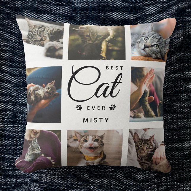 Modern Trendy Best Cat Ever Pet Paw Photo Collage Cushion (Creator Uploaded)