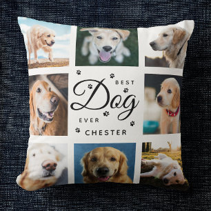 Modern Trendy Best Dog Ever Pet Paw Photo Collage Cushion