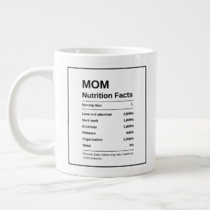 Modern Trendy Black And White Mom Nutrition Facts Large Coffee Mug