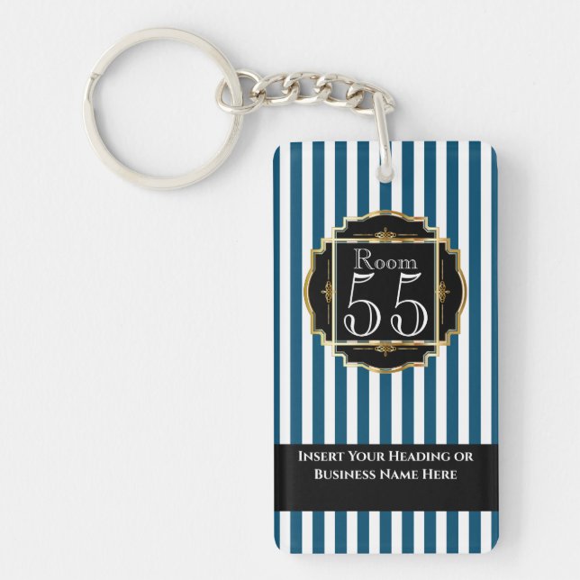 Modern trendy black blue gold stripes chic DIY Key Ring (Front)