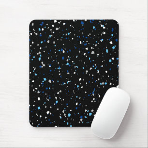 Modern Trendy Black Blue Terrazzo Pattern Mouse Pad