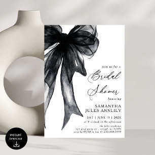 Modern Trendy Black Bow Baby Shower Invitation