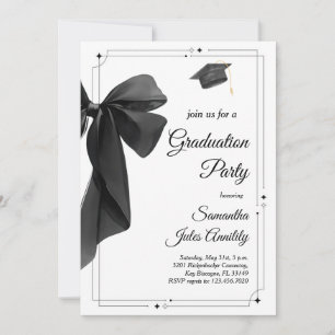 Modern Trendy Black Bow Graduation Party Invitation
