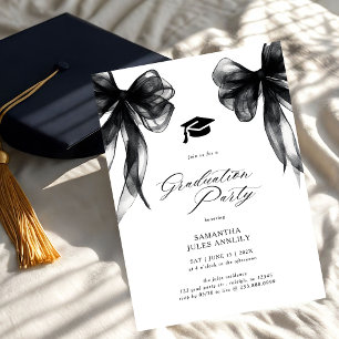 Modern Trendy Black Bow Graduation Party Invitation