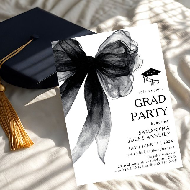 Modern Trendy Black Bow Graduation Party  Invitation (Creator Uploaded)