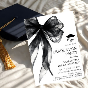 Modern Trendy Black Bow Graduation Party Invitation