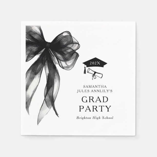 Modern Trendy Black Bow Graduation Party Napkin (Front)