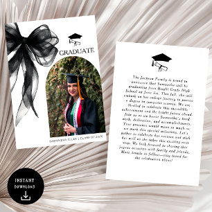Modern Trendy Black Bow Graduation Photo Announcement