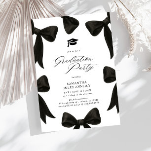 Modern Trendy Black Bow Script Graduation Party Invitation
