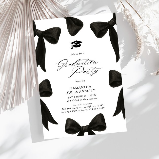 Modern Trendy Black Bow Script Graduation Party  Invitation (Creator Uploaded)