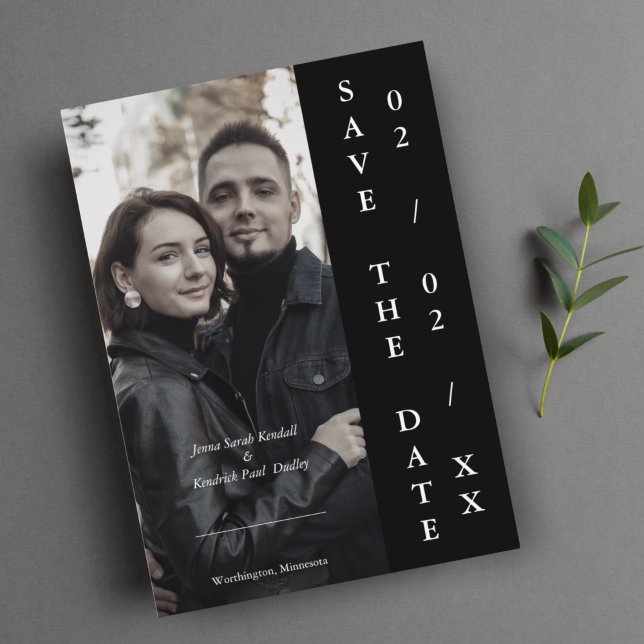 Modern Trendy Black Personalised Photo Couple Save The Date (Creator Uploaded)