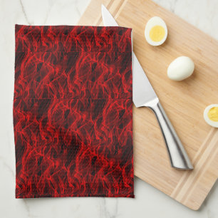 Modern Trendy Black & Red Abstract Pattern Tea Towel