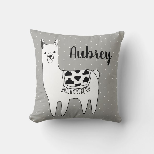 Modern Trendy Black & White Aztec Llama Cushion (Front)