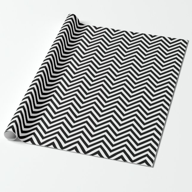 Modern Trendy Black White Chevron Zigzag Pattern Wrapping Paper (Unrolled)