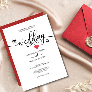 Modern Trendy Black White & Red Heart Wedding Invitation