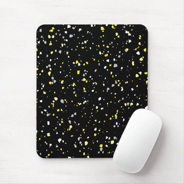 Modern Trendy Black Yellow Terrazzo Pattern Mouse Pad (With Mouse)