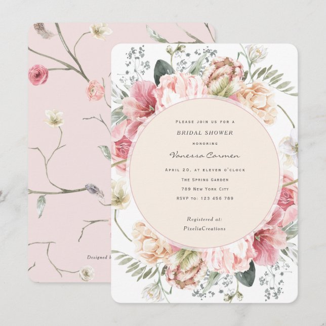 modern trendy bloom floral spring garden pretty in invitation (Front/Back)