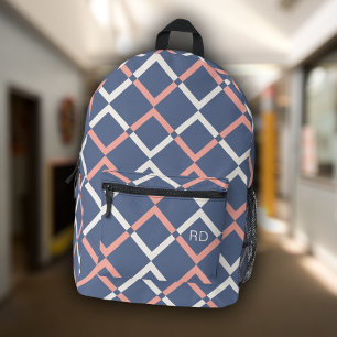 Modern Trendy Blue and Pink Monogram Initials Printed Backpack
