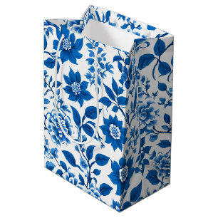 Modern trendy Blue and White chinoiserie flower Medium Gift Bag