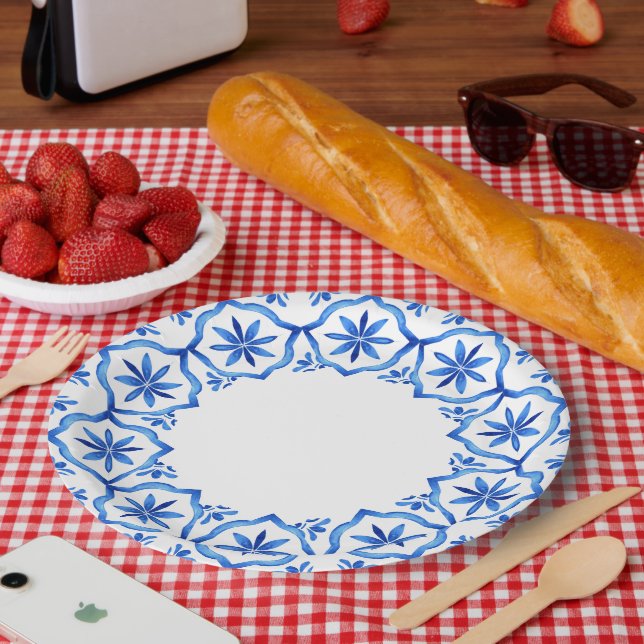 Modern trendy Blue and White Porcelain chinoiserie Paper Plate (Picnic)