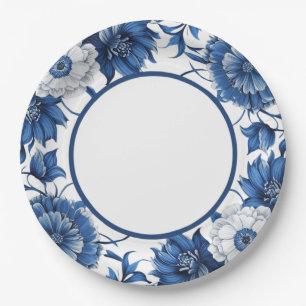 Modern trendy Blue and White Porcelain Paper Plate