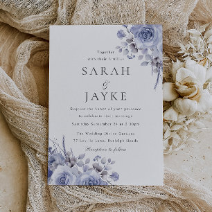 Modern Trendy Blue Boho Floral Wedding Invitation