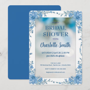 Modern trendy Blue chinoiserie bridal shower Invitation