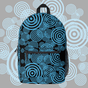Modern, trendy blue circles on black printed backpack