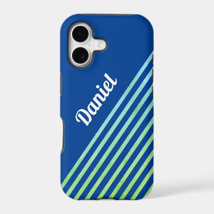 Modern Trendy Blue Custom Name Vertical Stripes