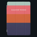 Modern Trendy Blue Geometric Striped Personalised iPad Pro Cover<br><div class="desc">This stylish iPad case features a modern geometric colour block striped design in a bold colour palette of teal,  red,  dark pink,  and navy blue,  personalised with your name. Great gift idea!</div>
