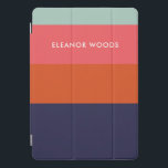 Modern Trendy Blue Geometric Striped Personalised iPad Pro Cover<br><div class="desc">This stylish iPad case features a modern geometric colour block striped design in a bold colour palette of teal,  red,  dark pink,  and navy blue,  personalised with your name. Great gift idea!</div>