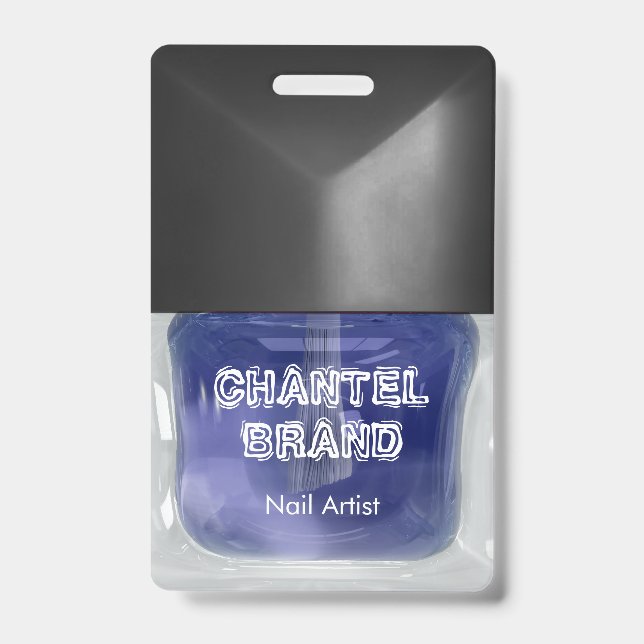 Modern trendy blue nail polish beautician salon  ID badge (Front)