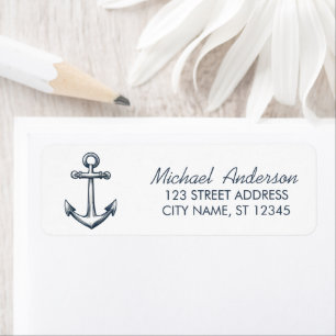 Modern Trendy  Blue Nautical Anchor Return Address Label